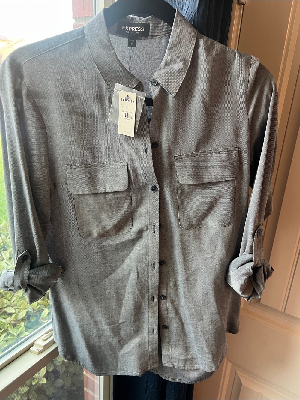 Express Men's Heather Navy/Gray dress Shirt